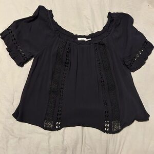 Elegant Black Lace Trim Women's Top
